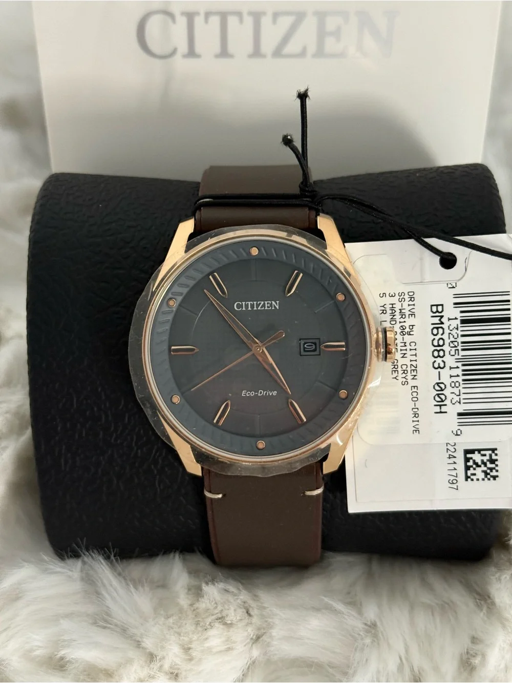 Citizen Eco-Drive Men’s Watch BM6983-00H Rose Gold Gray Dial NWT Box